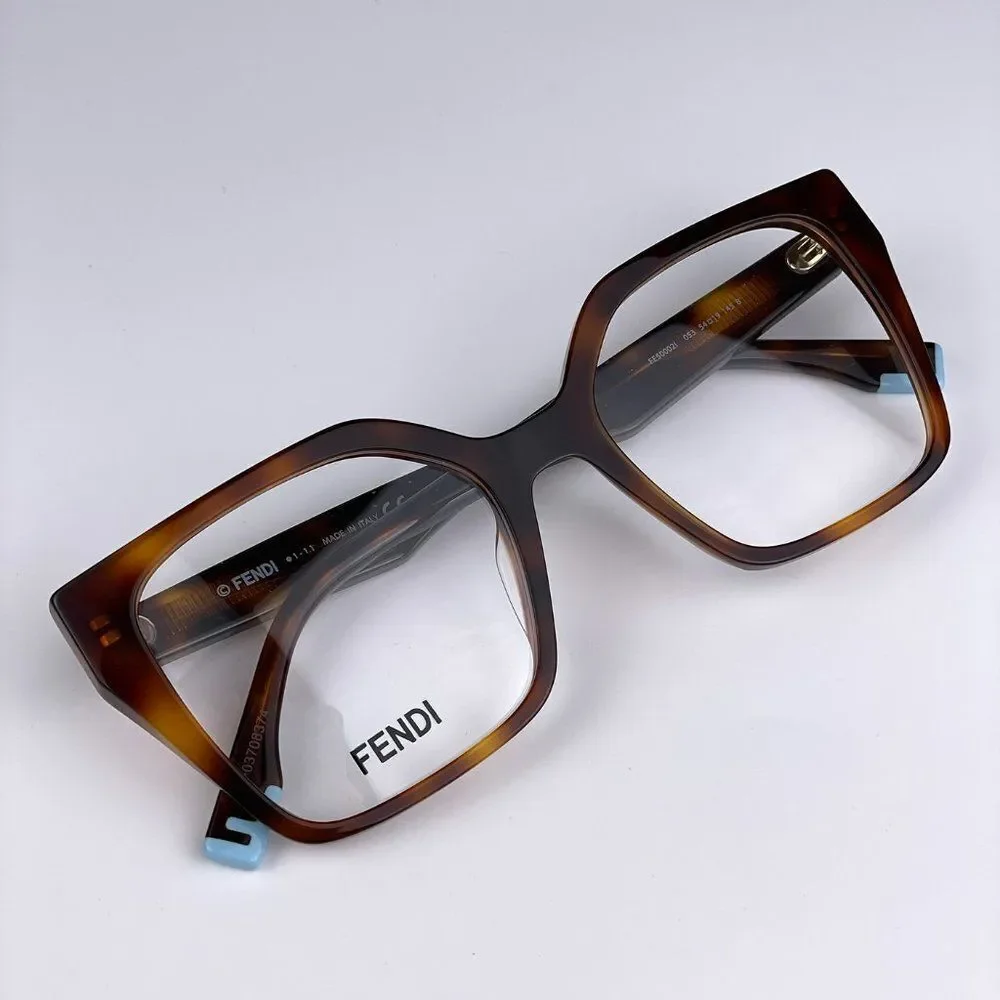 NEW Fendi FE50002I WAY 053 Shiny Havana Women Square Oversized Eyeglasses